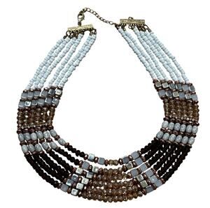 Multi strand beaded bib necklace bead collar elegant faceted crystals statement